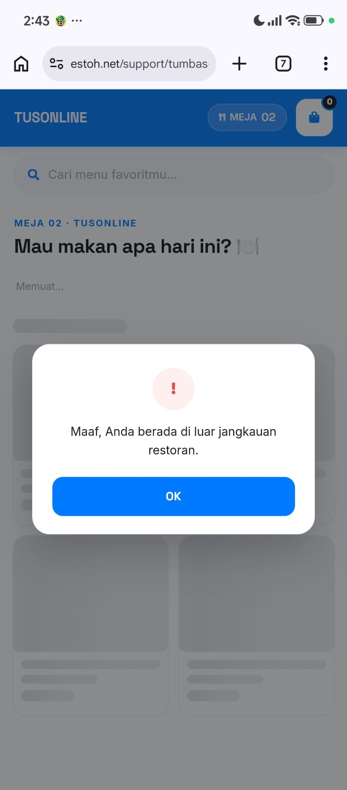 Validasi lokasi Self Order
