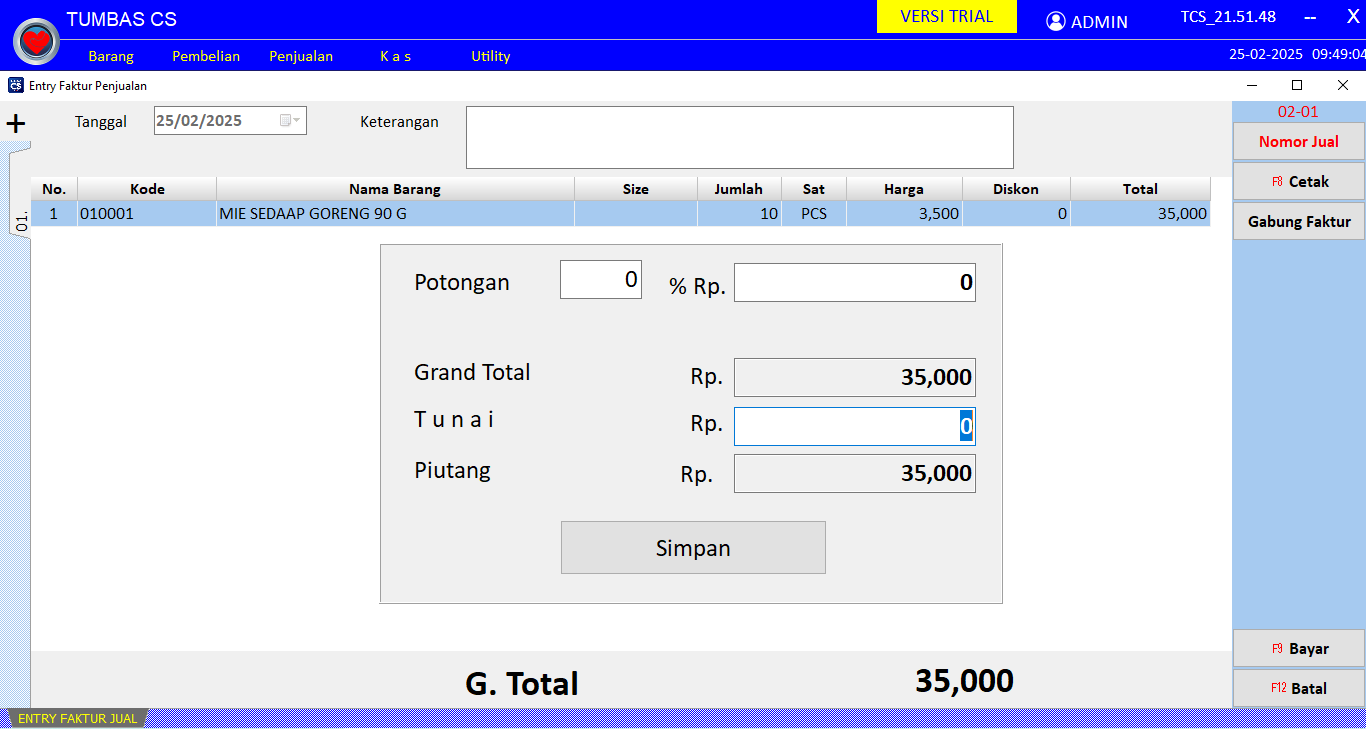 Form Penjualan