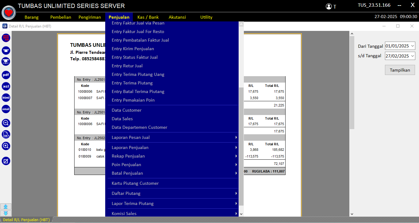Menu Penjualan